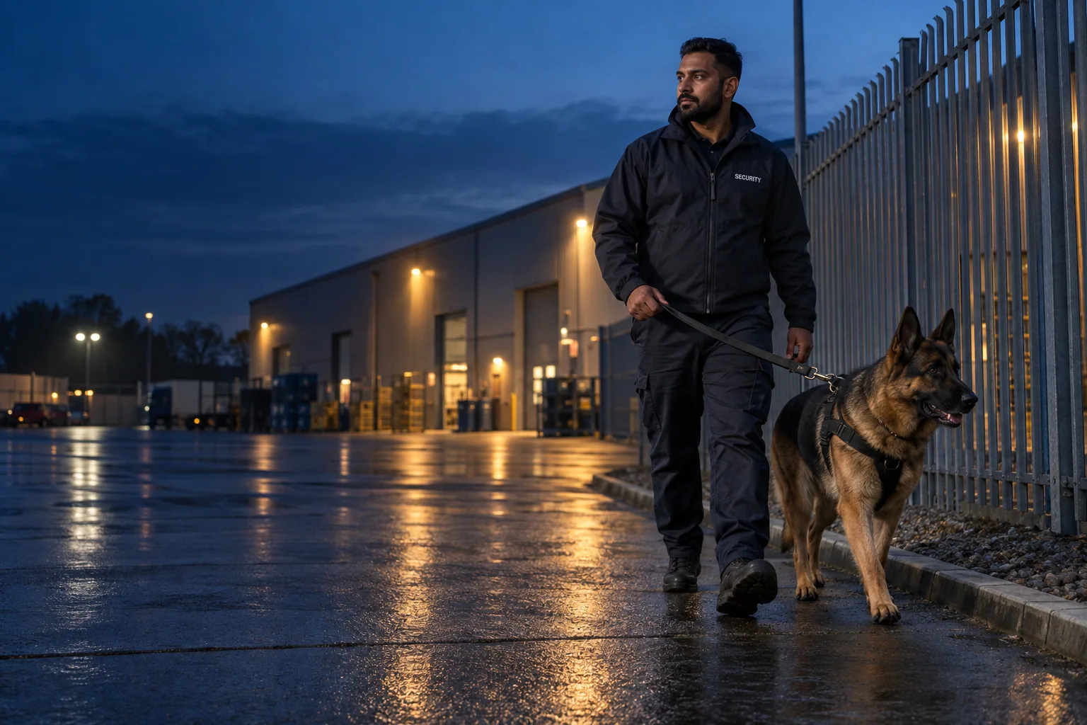 AI-generated illustration of a security dog and handler